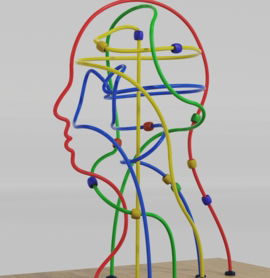 a sculpture of a man's head made of colored wires